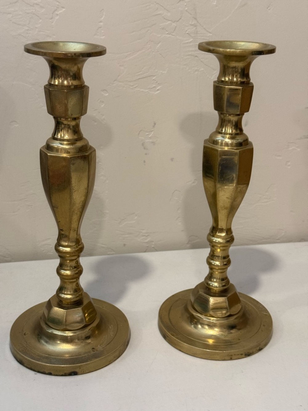 Vintage Set Of 2 Large Solid Brass Candlesticks 11" Heavy‎ MCM Hollow Regency